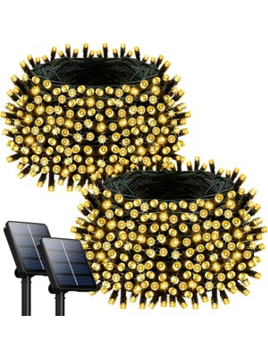 Die Grup 2'li Güneş Enerjili Solar LED Işık Zinciri 24 Metre Toplam 200 Led, IP65 Su Geçirmez, 8 Aydınlatma Modu, Bahçe, Balkon, Teras, Ağaç, Çit ve Dış Mekan Dekoratif Aydınlatma
