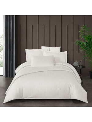 Die Grup Çizgili Saten Nevresim Takımı, Tek Kişilik 3 Parça | Pamuklu Saten, Yumuşak ve Serin | Nevresim 160X220, Çarşaf 180X240, Yastık Kılıfı 50X70 cm | Ekru