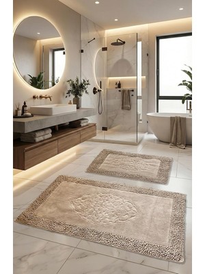 Die Grup Pamukkent Süper Emici 2'LI%100 Pamuk Ultra Lüks Banyo Paspası Seti 60X100 cm ve 50X60 cm (Kahverengi)