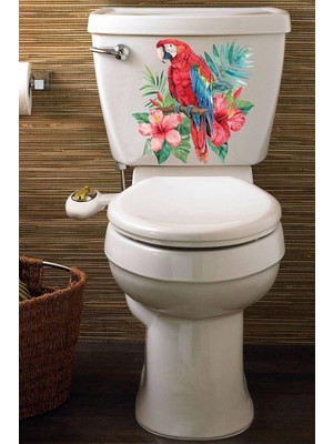 Die Grup Sevimli Papağan ve Renkli Çiçekler Temalı Klozet Banyo Sticker