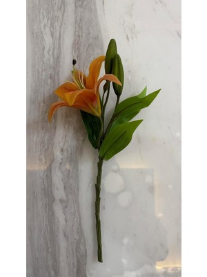 Die Grup Yapay Lilyum Çiçeği, Turuncu, Tek Dal, 35 Cm, Premium Kalite