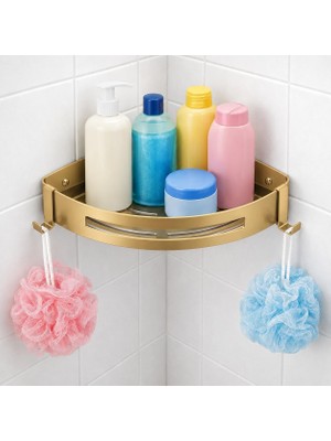 Die Grup Banyo Köşe Rafı 304 Paslanmaz Çelik 23X23 cm Şampuanlık KBK100 (Fırçalanmış Altın)
