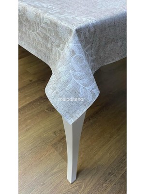 Die Grup Kenarlı Kanaviçe Işleme Nakışlı Kumaş Desen Silinebilir Dikdörtgen Pvc Muşamba Masa Örtüsü (Kahverengi, 100 x 140)