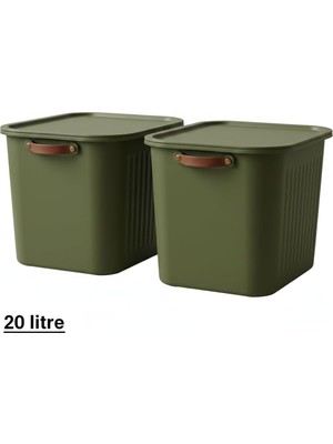 Die Grup 2 Adet Modern Kapaklı Büyük Boy Saklama Kutu Seti -20 Litre – Yeşil- Taşınabilir Kulplu, Dolap Içi Düzenleyici, Çok Amaçlı Organizer Kutu, Oyuncak & Kıyafet Kutusu