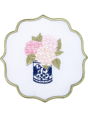Die Grup Home Floral Kokteyl Peçete 4'lü Set Pembe Ortanca Nakış Beyaz GOLDENNM-594