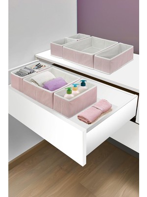 Die Grup 4'lü Pudra Çizgili Dolap,çekmece Içi Organizer Düzenleyici Seti 28X28X13-28X13X13-13X13X13
