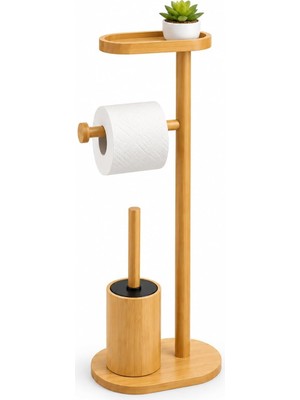 Die Grup Bambu Wc Seti – Tuvalet Kağıtlığı, Wc Fırçası ve Üst Raflı Banyo Düzenleyici Stand