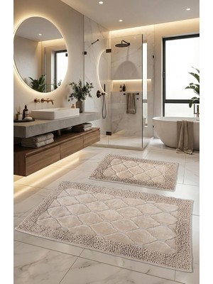 Die Grup Pamukkent Yumuşacık, Süper Emici 2'li 100% Pamuk Ultra Lüks Banyo Paspası Seti, Cappuccino, 60X100 cm