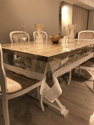 Die Grup Pvc Dantelli | 0.40MM | Şeffaf Pvc Masa ve Masa Örtüsü Koruyucu | Ince Masa Pedi | Şeffaf Muşamba (85 x 85)