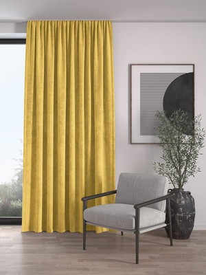 Die Grup Kadife Dokulu Ekstrafor Büzgülü Fon Perde, 100 x 260 Cm, Acem Lalesi Sarısı