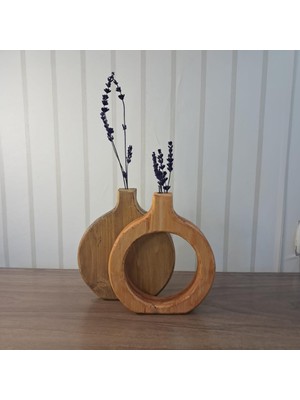 Die Grup Rustik Ahşap Vazo Seti, El Yapımı Masif Çam, Antik Meşe, 18X18 Cm, 2 Parça, Minimalist Iskandinav Tarzı, Dekoratif Çiçeklik