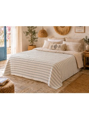 Die Grup DAILY%100 Pamuk Müslin Pike 4 Kat Çift Kişilik Pike & Yatak Örtüsü 230X250 cm (Gri, Çizgili)