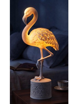 Die Grup Flamingo Figürlü Dekoratif Masa Lambası, Beyaz Reçine