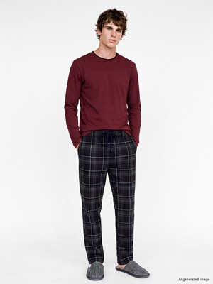 LC Waikiki Lc Waıkıkı Bordo Bisiklet Yaka Uzun Kollu Erkek Pijama Üst