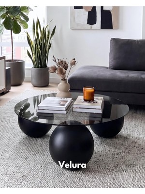 Die Grup Top Sehpa & Küre Cam Orta Sehpa & Yuvarlak Füme Cam Siyah Ayak