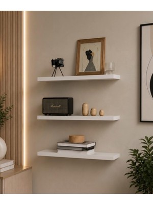 Die Grup Dekoratif Duvar Rafı 50 cm Beyaz Hayalet Raf 3'lü Set