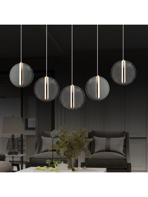 Die Grup Dustin 5'li Sıralı 3 Renk 75 Watt Gold Kristal Ledli Modern Oturma Odası Salon Sarkıt Avize