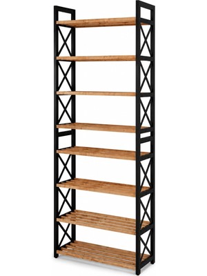 Die Grup 8 Katlı Masif Ahşap Ayakkabılık, Çam Ahşap Raflı Plastik Ayaklı Dekoratif Ayakkabı Rafı ve Organizer, Dar Alanlar Için, 48 x 18 x 128 cm