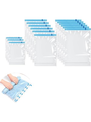 Die Grup 15 Paket Yeniden Kullanılabilir Roll Up Sıkıştırma Torbaları, 35X50,40X60CM+50X70CM Seyahat Için Vakum Saklama Torbaları, Bavullar Için Yerden Tasarruflu Depolama Paketleme Torbaları, Pompa Veya Vakum