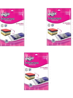 Die Grup Vindex Vakumlu Giyisi Yastık Yorgan Saklama Torbası Poşeti Hurç - Xx Large -80X100 Cm. -2'li 3 Paket
