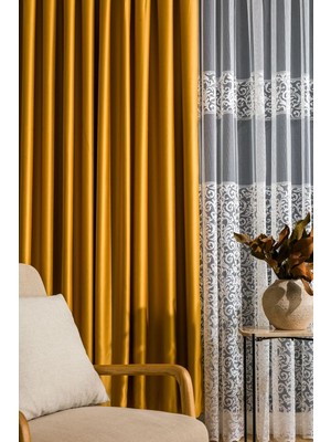 Die Grup Sık Pileli Altın Rengi Blackout Karartma Kumaştan Fon Perde 1x3 V18 Tek Kanat Blackoutsk, 80 x 250