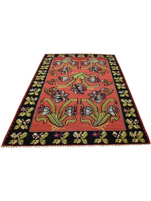 Die Grup Zehra Abla Halı El Dokuma 6m2 Güllü Çiçekli Kirmen Karabağ Yün Kilim 5621 RENKLI-200 x 300