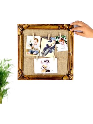 Die Grup Bambu Hasır Ipli Ev Figürlü Poloroid Fotoğraf Çerçevesi - 20X20CM