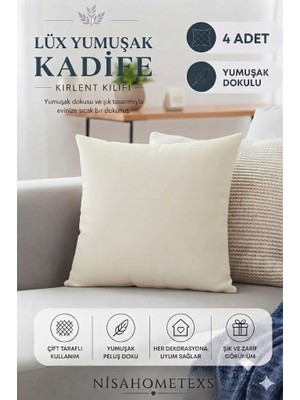 Die Grup 4 Adet Yumuşak Dokulu Kadife Kırlent Kılıfı 45 x 45 cm (Fermuarlı)