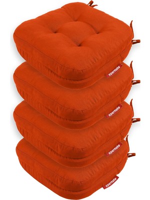 Die Grup Sandalye Minderi 4'lü Set 42X42X8 cm Kalın Çift Kat Pofidik Minder Yıkanabilir Fermuarlı Su ve Yağ Itici Kiremit