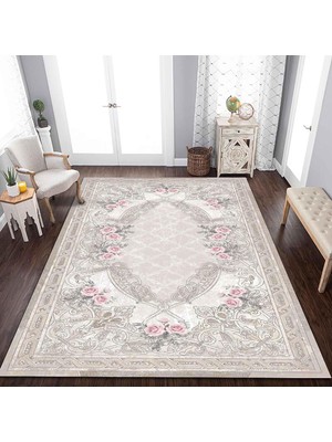 Die Grup Cetera Desenli Kadife Pamuk Tabanlı Yıkanabilen Kaydırmaz Antibakteriyel Salon Halısı 120X180