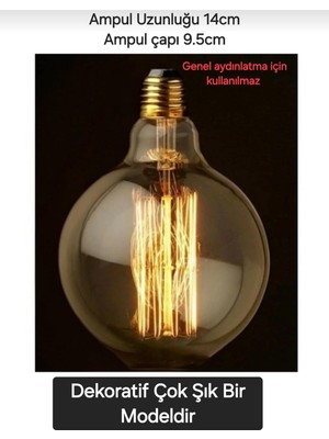Die Grup Rustik Ampül G95, Filament, 40W, Sarı, Dekoratif