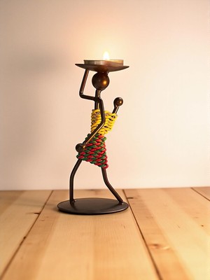 Die Grup Retro Afrika Temalı Demir Mumluk/şamdan Tutucu - Masaüstü Dekor (Yükseklik 13 Cm)
