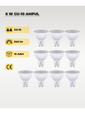 Die Grup 6W GU10 LED Ampul 3200K Sarı Işık 10 Adet
