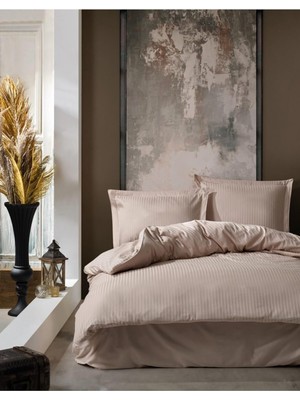 Die Grup TYC00337781170 Elegant Saten Nevresim Takımı Çift Kişilik Stripe BEJ,200 x 220 Bej