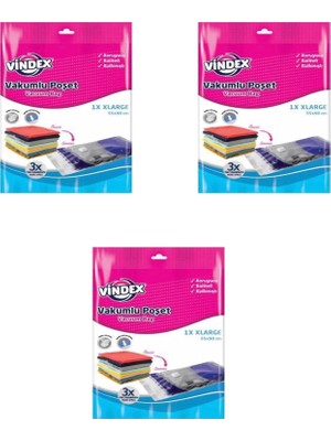 Die Grup Vindex Vakumlu Giyisi Yastık Yorgan Saklama Torbası Poşeti Hurç -Large -55X90 Cm. -1 Adetlik 3 Paket