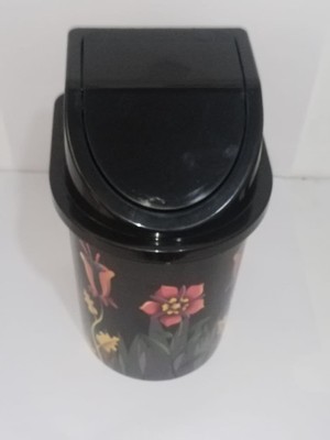 Die Grup 24X13 cm Ebatınta 3lt Klick Kapaklı Siyah Çiçek Desenli Lüks Şık Çöp Kovası