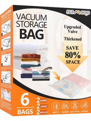 Die Grup Giyim Için Vakumlu Mühür Torbaları Yükseltilmiş Kalınlaştırılmış 6'li Paket (2 Jumbo 2 Büyük 2 Orta Vakum Saklama Torbaları) Uzay Çantaları Aşı Vakumlu Mühürlü Saklama Torbaları Bolsas Para