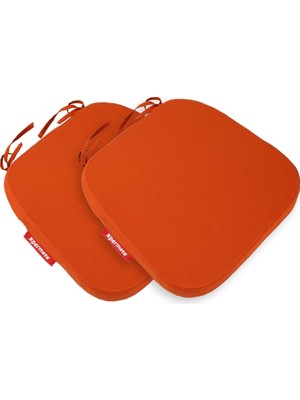 Die Grup 2'li Sandalye Minderi Seti Oval 42X42X5 cm Standart Fit, Fermuarlı Yıkanabilir Kılıf, Bağcıklı Kaymaz, Leke Tutmaz Oturma Minderi Kiremit Turuncu