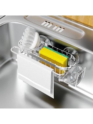 Die Grup Lavaboda Mutfak Lavabo Caddy Sünger Tutucu, Paslanmaz Çelik Evye Düzenleyici, Fırça Tutucu, Bulaşık Bezi Askısı, 2 Kurulum Yollu Lavabo Durdurucu Tutucu (Ve Yapıştırıcılar