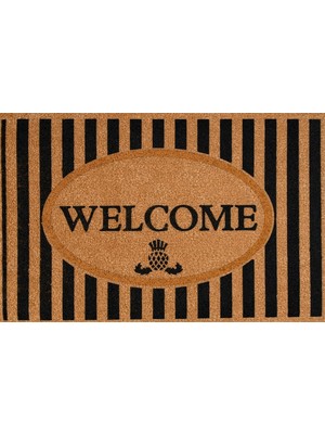 Die Grup Coco Görünümlü Kaymaz Tabanlı Kapı Önü Paspası 45X70 cm - Dış Mekan, Balkon ve Bahçe Uyumlu Velür Dekoratif Paspas - Welcome/hoş Geldiniz (27YCM260130)