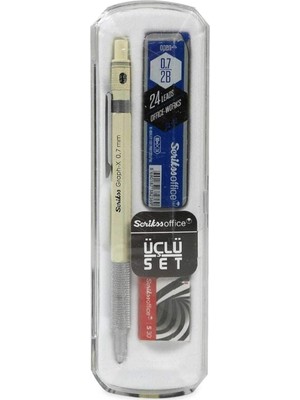 Die Grup Office Graphx 3'lü Set Mekanik Kurşun Kalem Silgi Min Beyaz 0.7 mm