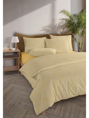 Die Grup Striped %100 Pamuk Ranforce Yezra Sarı Ipliği Boyalı Nevresim Takımı Çift Kişilik - 200X220 Cm,sarı