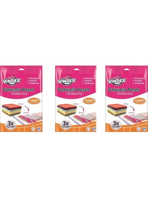 Die Grup Vindex Vakumlu Giyisi Yastık Yorgan Saklama Torbası Poşeti Hurç - Jumbo - 73X130 Cm. - 3 Paket