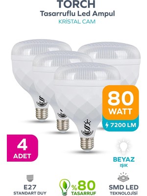 Die Grup 80W Kristal Tasarruflu E27 Beyaz Işık Torch LED Ampul-1-2-4-6-8-10 Adettir (4)