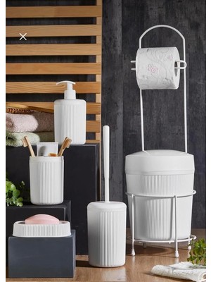 Die Grup 6 Parça Modern Banyo Seti, Çöp Kovası, Tuvalet Kağıtlığı, Tuvalet Fırçası, Sıvı ve Katı Sabunluk, Diş Fırçalık Dahil, Banyo Aksesuarları (Beyaz)