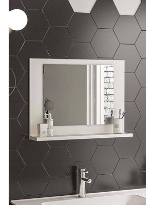 Die Grup Beyaz Raflı Banyo Aynası Dresuar Salon Aynası,beyaz 60X45