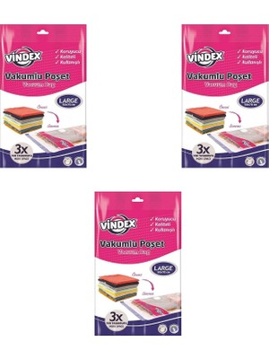 Die Grup Vindex Vakumlu Giyisi Yastık Yorgan Saklama Torbası Poşeti Hurç - Large - 50X70 Cm. - 3 Paket
