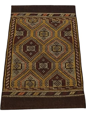 Die Grup Zehra Abla Halı El Dokuması Benzersiz Geometrik Karapınar Yörük Yün Cecim Kilim 5668 Renkli-70 x 120