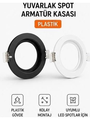 Die Grup Yuvarlak Spot Armatür Kasası Beyaz – GU10 ve MR16 Ampul Uyumlu – Sıva Altı Plastik Boş Spot Kasa - 5,7 cm Delik Çapı