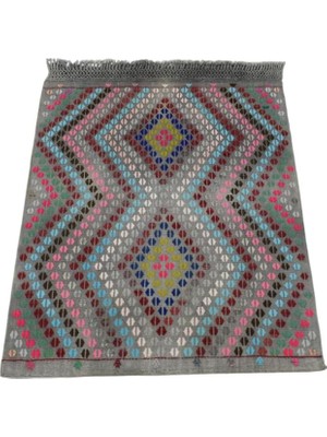 Die Grup Zehra Abla Halı El Dokuma Renkli Çumra Yörük Pamuklu Yün Kilim 6384 Çok Renkli-90 x 120